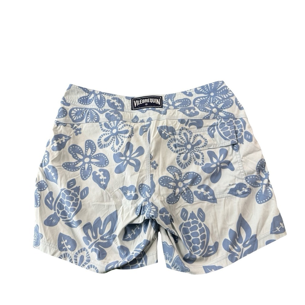 Vilebrequin Blue Sea Turtle AOP Mesh Lined Mens Swimtrunk Size Medium